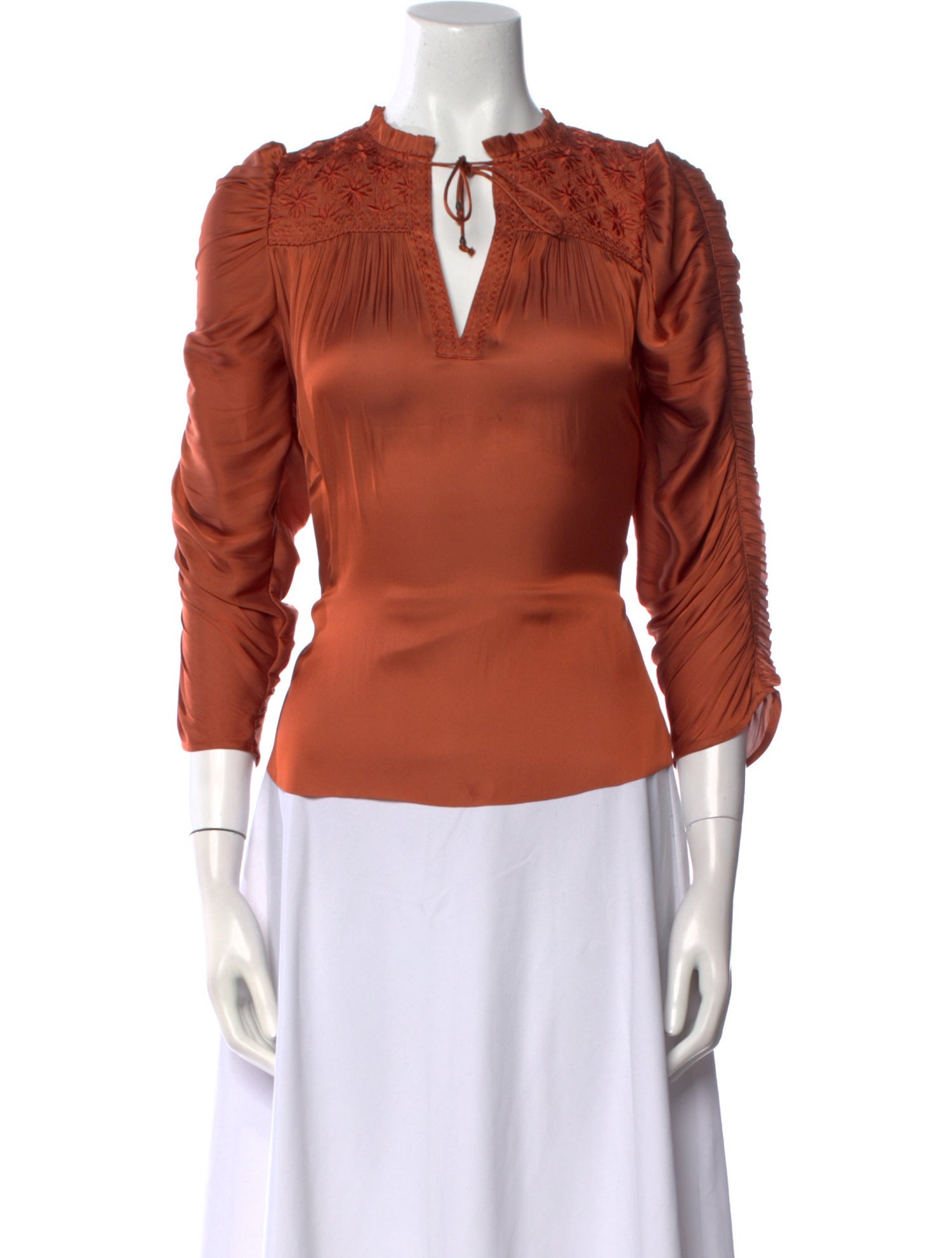 Ulla Johnson Tie Neck Three-Quarter Sleeve Blouse