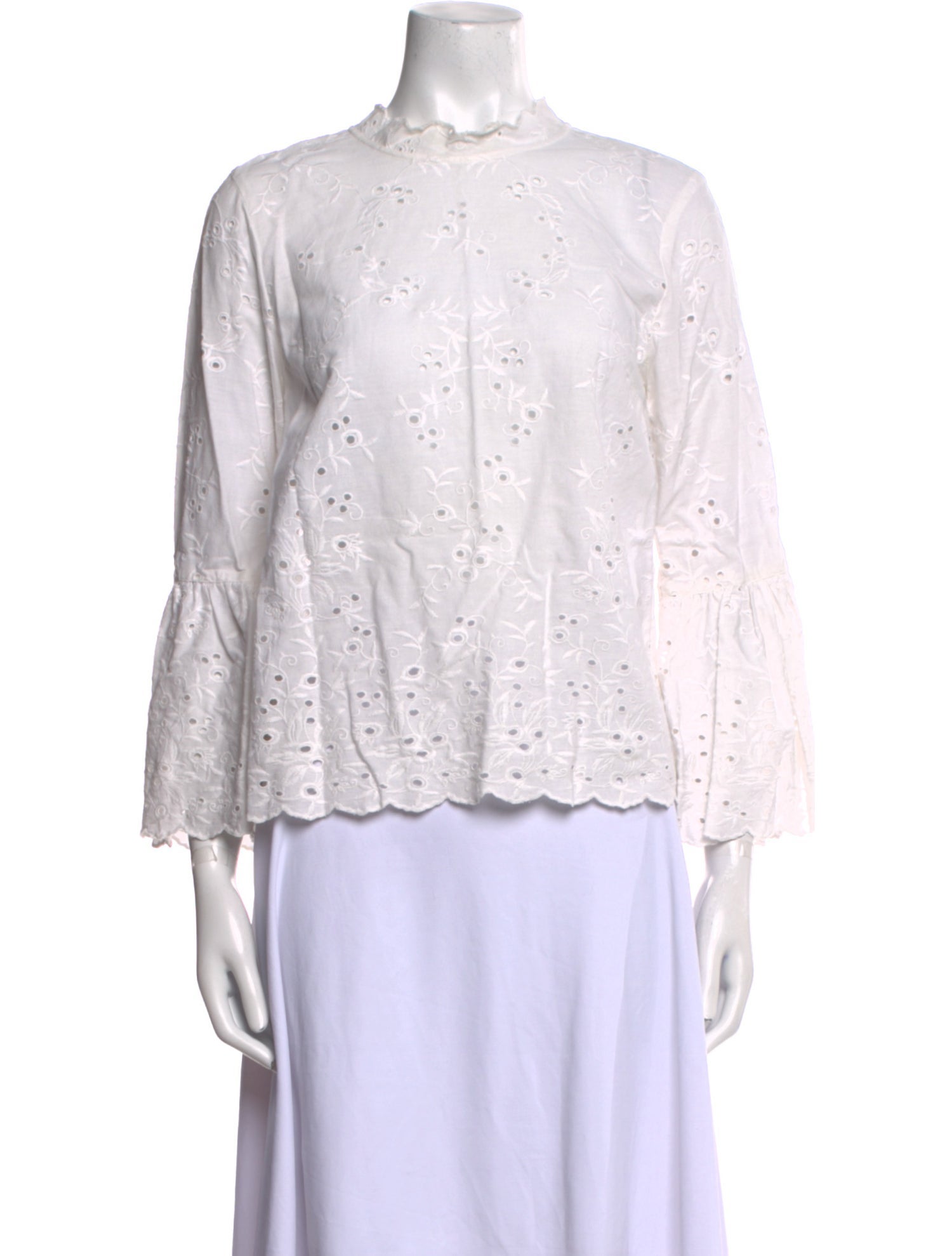 Ulla Johnson Lace Pattern Mock Neck Button-Up Top
