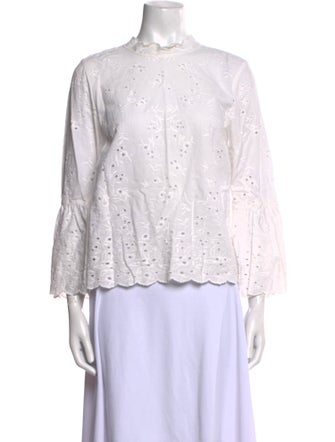 Ulla Johnson Lace Pattern Mock Neck Button-Up Top