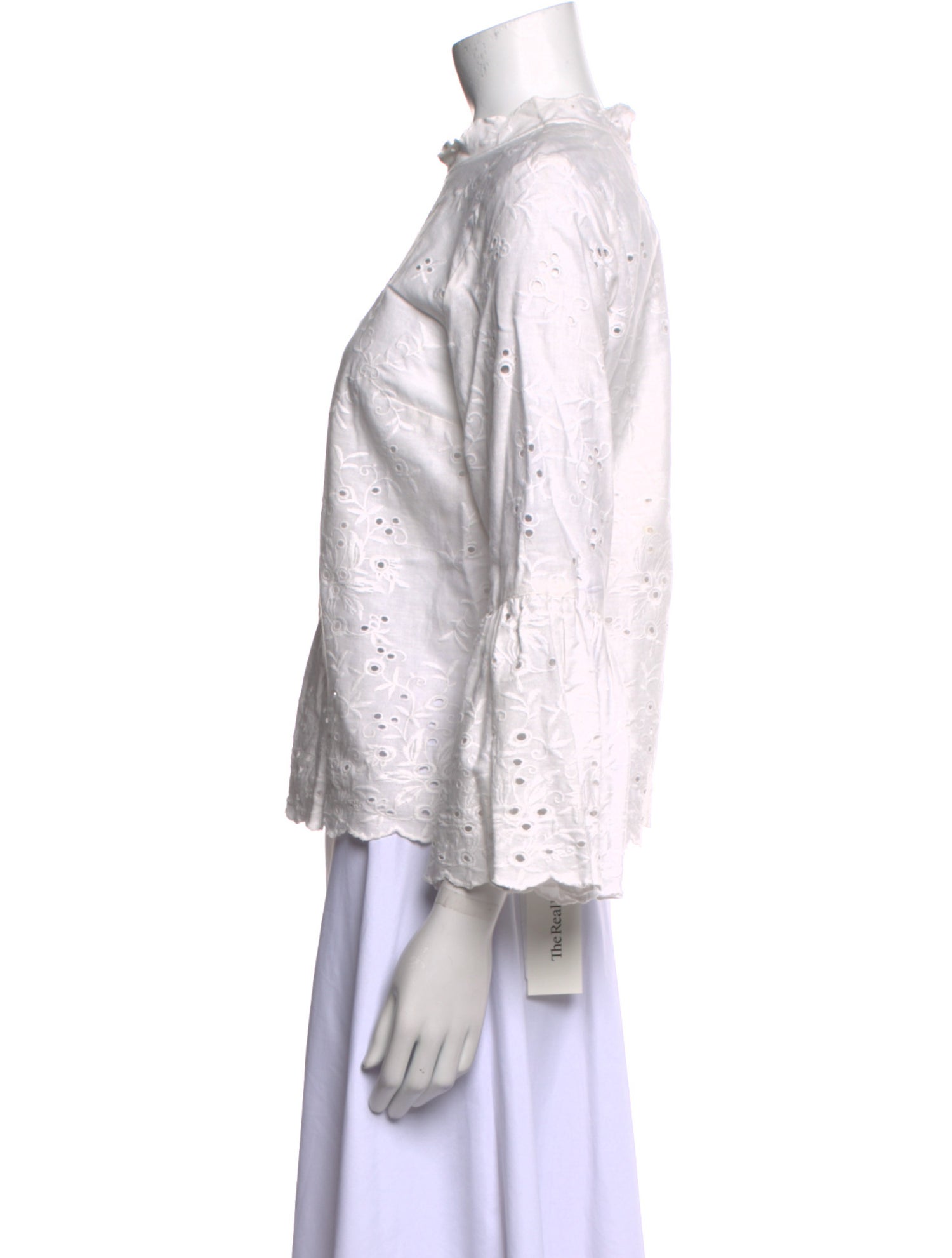 Ulla Johnson Lace Pattern Mock Neck Button-Up Top