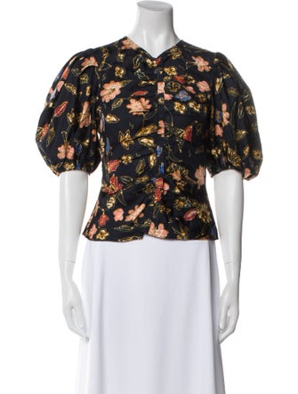 Ulla Johnson Silk Floral Print Crop Top