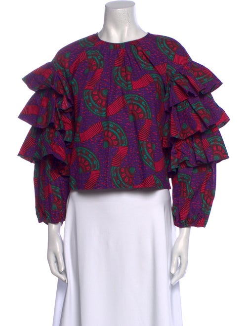 Ulla Johnson Printed Crew Neck Crop Top