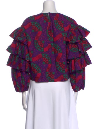 Ulla Johnson Printed Crew Neck Crop Top