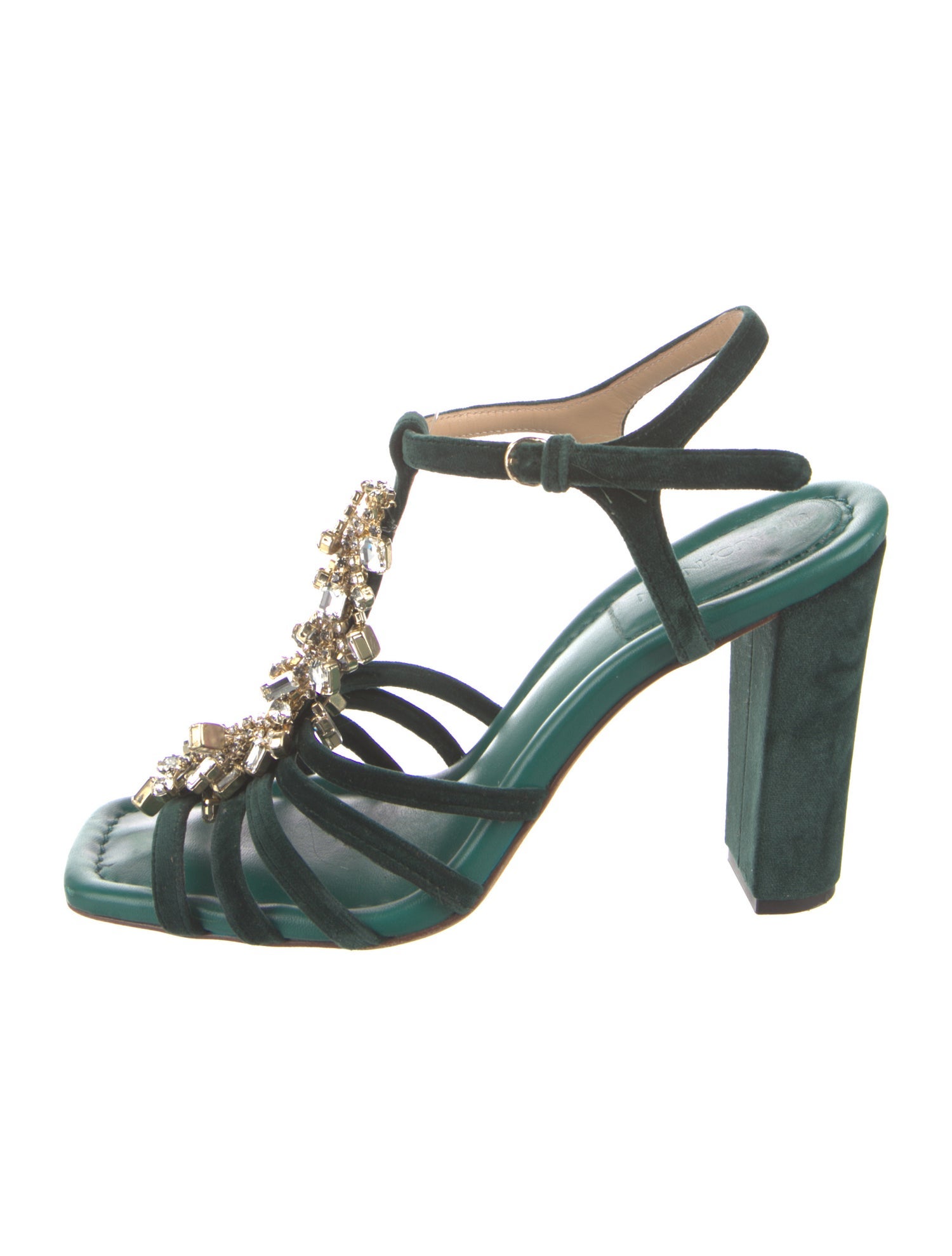 Ulla Johnson Suede Crystal Embellishments T-Strap Sandals