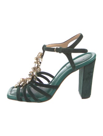 Ulla Johnson Suede Crystal Embellishments T-Strap Sandals