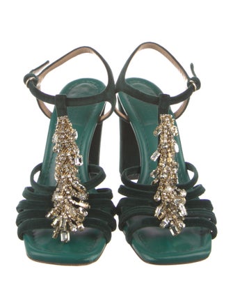 Ulla Johnson Suede Crystal Embellishments T-Strap Sandals