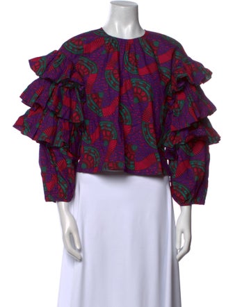 Ulla Johnson Printed Crew Neck Crop Top