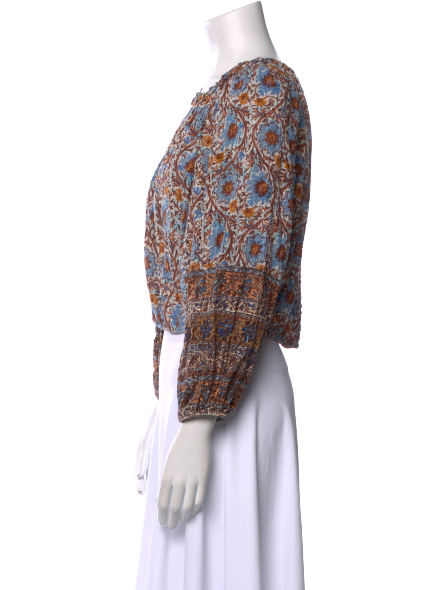 Ulla Johnson Paisley Print Bateau Neckline Crop Top