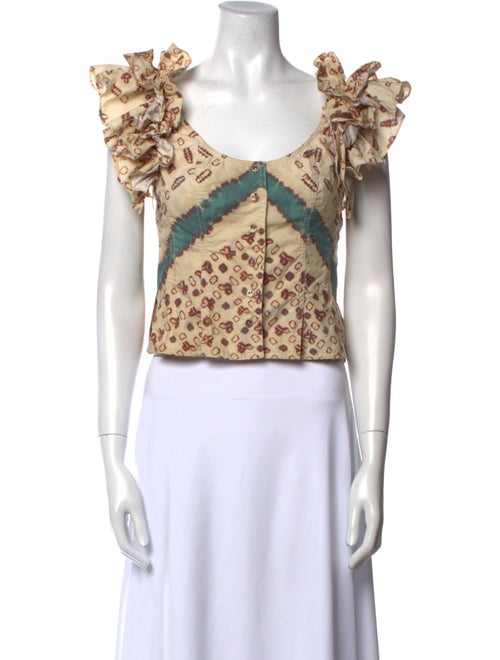 Ulla Johnson Printed V-Neck Crop Top