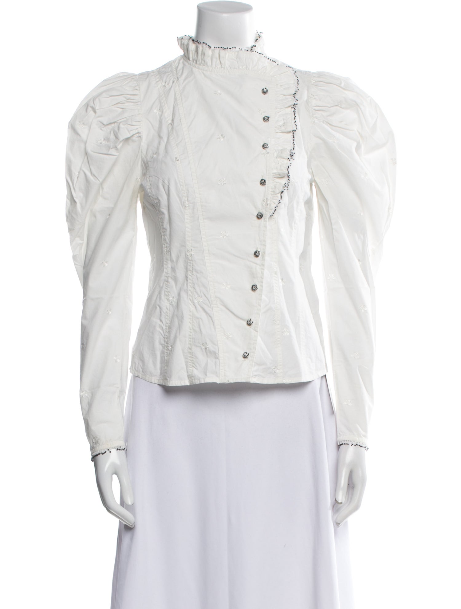 Ulla Johnson Mock Neck Long Sleeve Button-Up Top