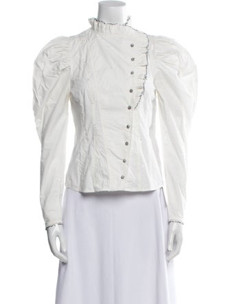 Ulla Johnson Mock Neck Long Sleeve Button-Up Top