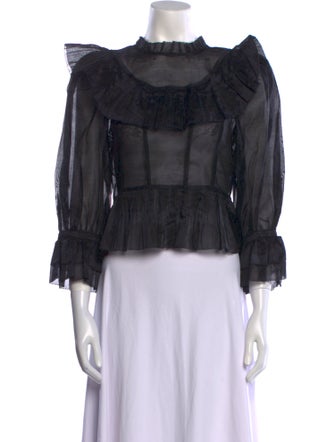 Ulla Johnson Mock Neck Three-Quarter Sleeve Crop Top