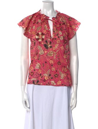 Ulla Johnson Floral Print V-Neck Top