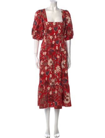 Ulla Johnson Floral Print Midi Length Dress
