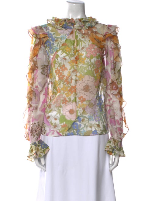 Zimmermann Floral Print Mock Neck Blouse