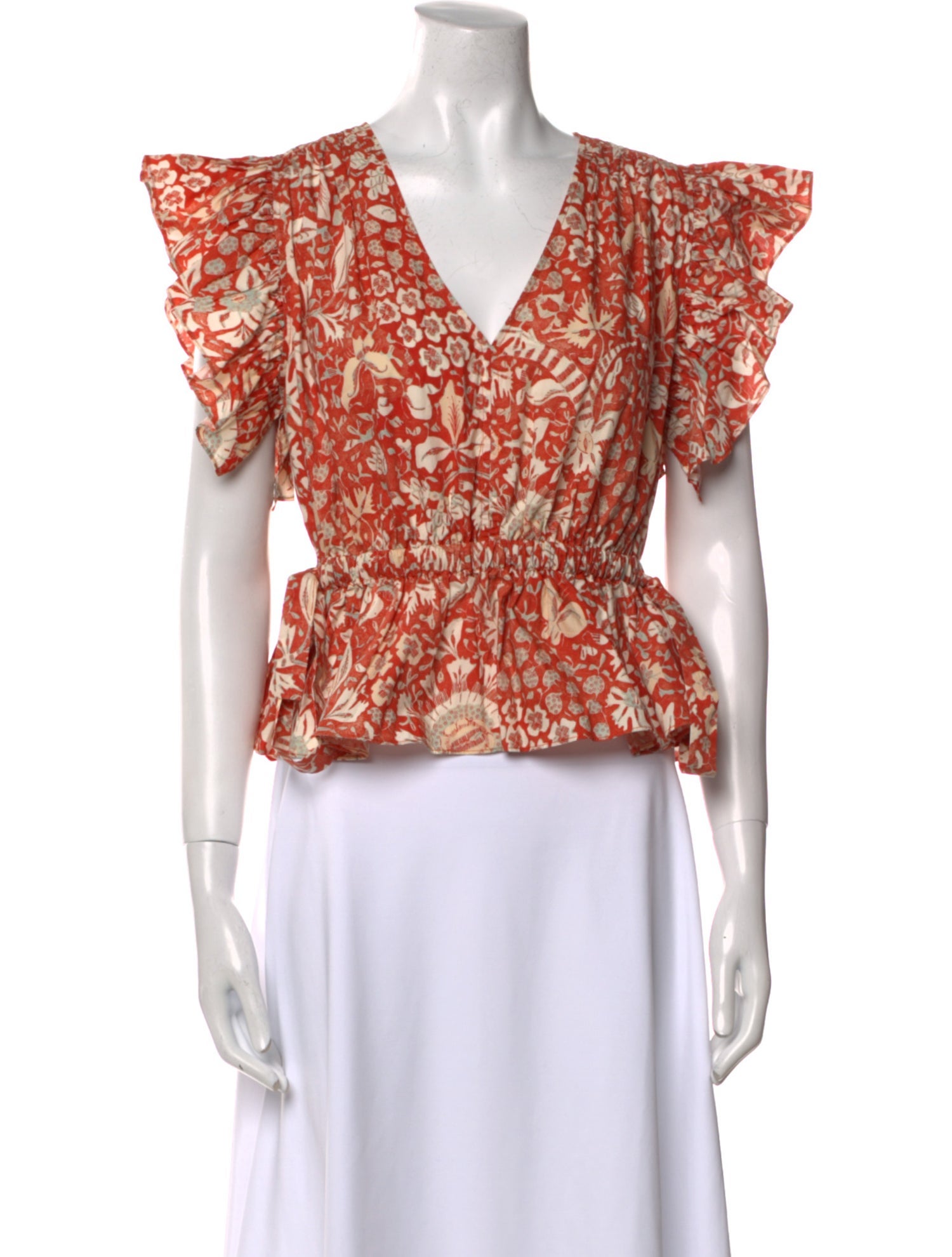 Ulla Johnson Floral Print V-Neck Crop Top