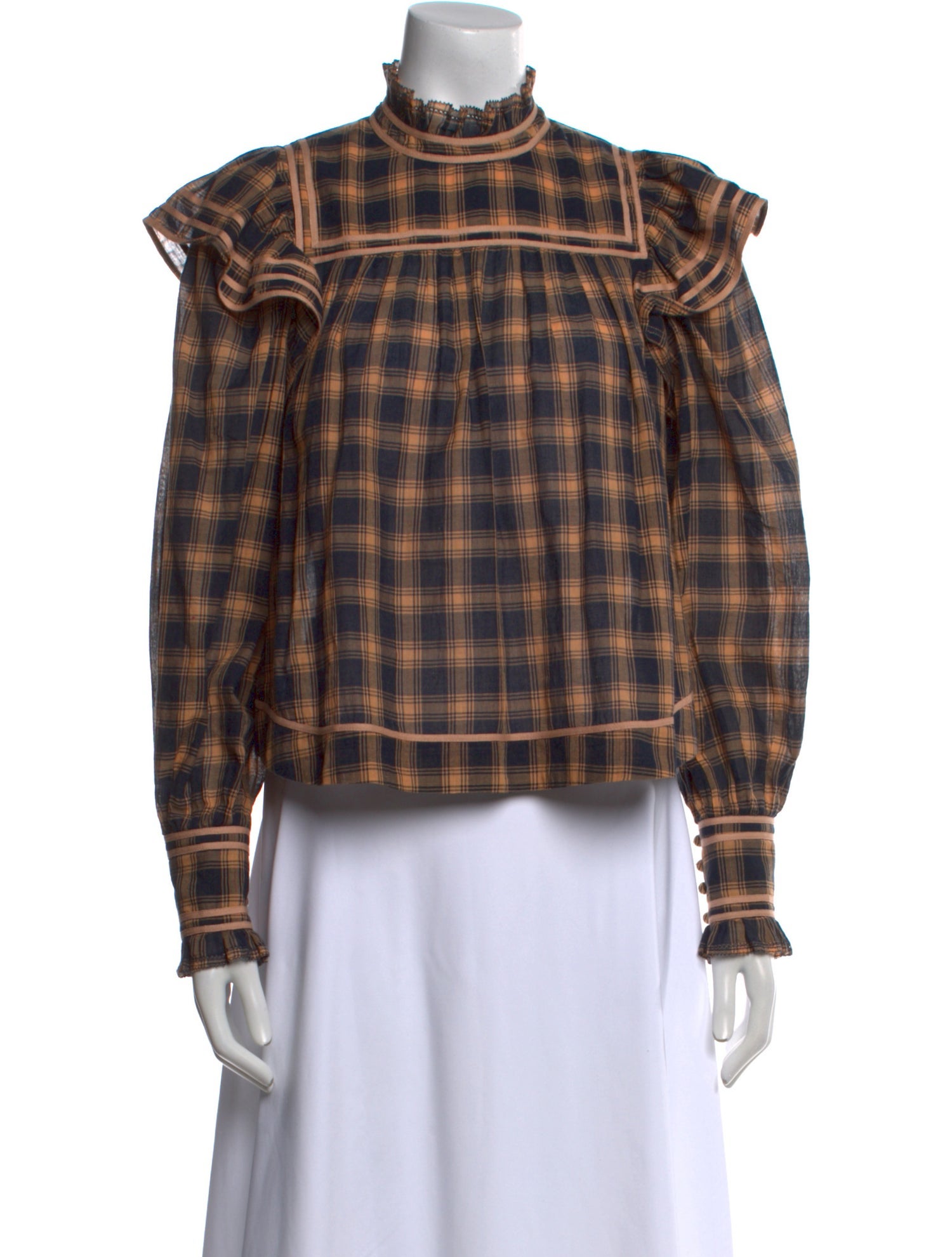 Ulla Johnson Plaid Print Mock Neck Crop Top