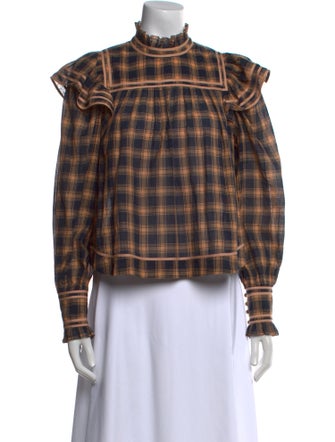 Ulla Johnson Plaid Print Mock Neck Crop Top
