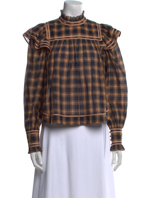 Ulla Johnson Plaid Print Mock Neck Crop Top