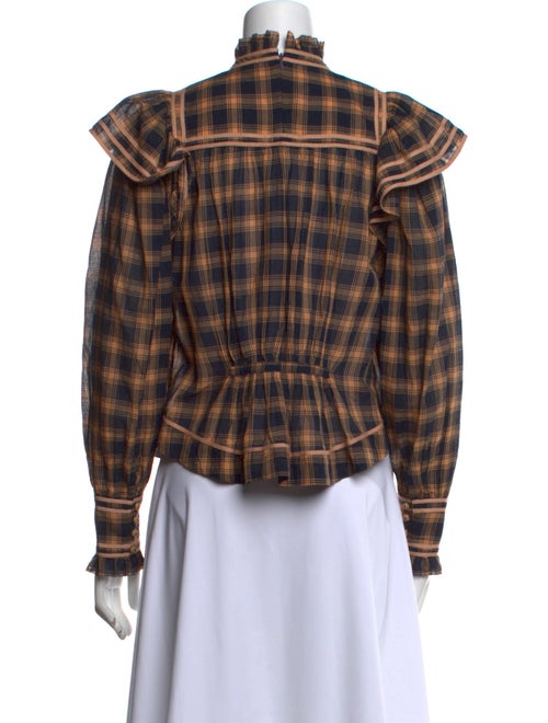 Ulla Johnson Plaid Print Mock Neck Crop Top