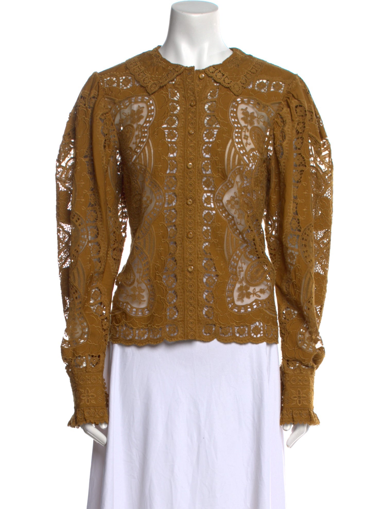 Ulla Johnson Lace Pattern Crew Neck Button-Up Top