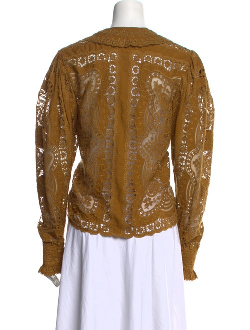 Ulla Johnson Lace Pattern Crew Neck Button-Up Top