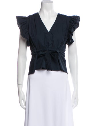 Ulla Johnson V-Neck Short Sleeve Crop Top