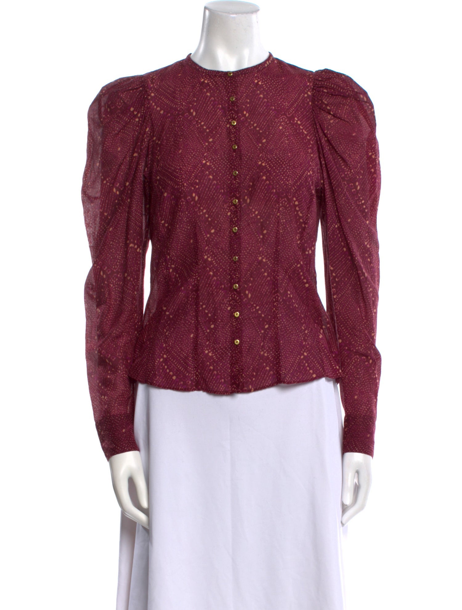 Ulla Johnson Printed Crew Neck Button-Up Top