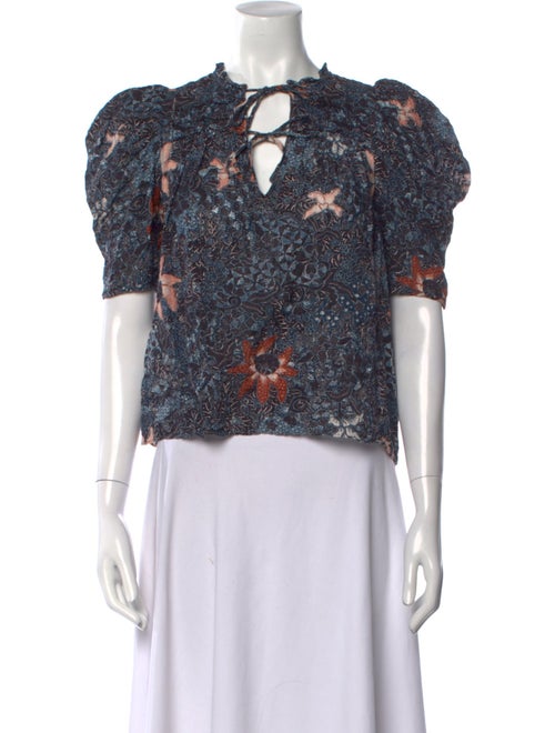 Ulla Johnson Floral Print Tie Neck Blouse