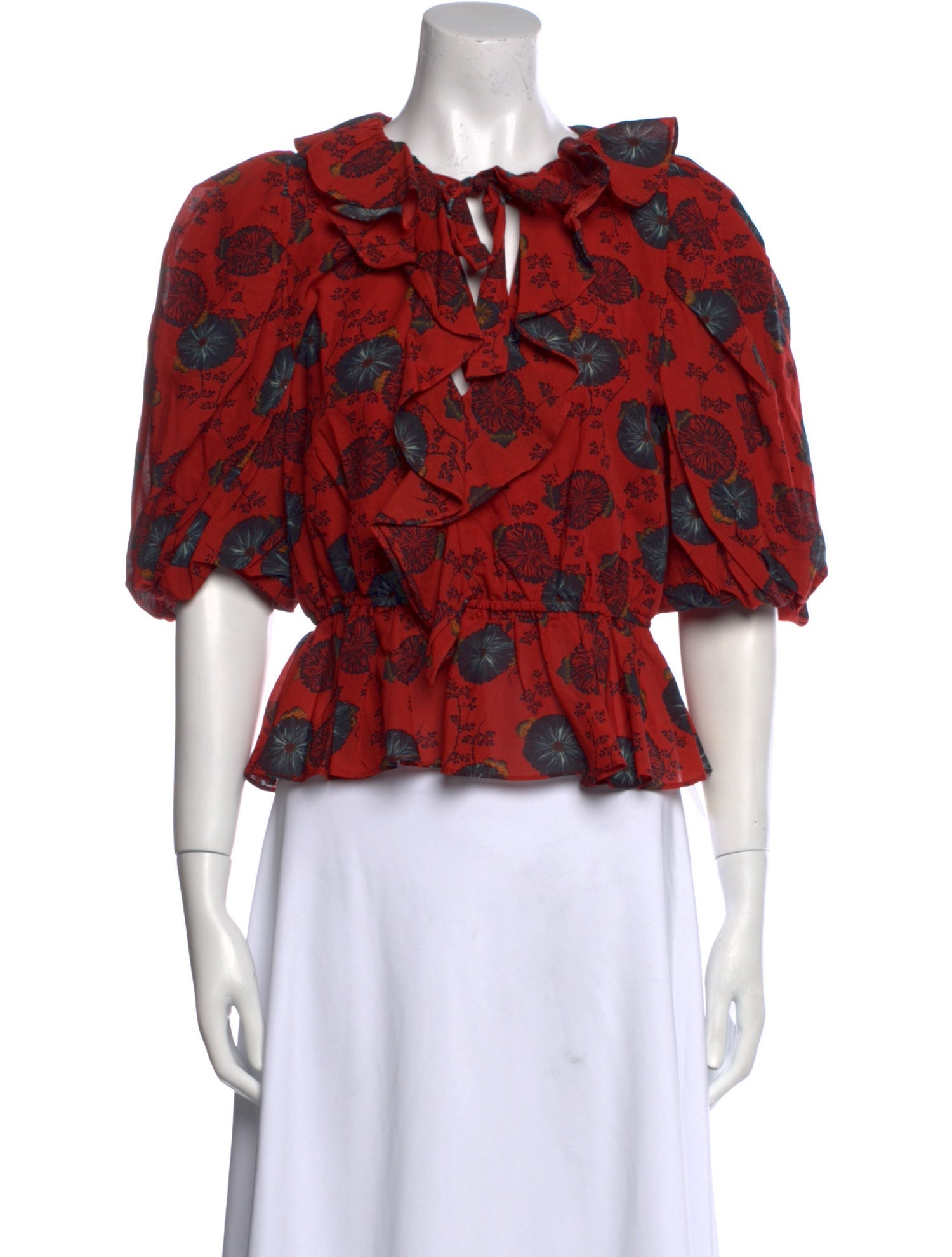 Ulla Johnson Floral Print Tie Neck Crop Top