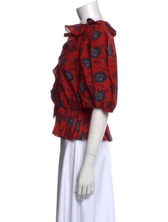 Ulla Johnson Floral Print Tie Neck Crop Top