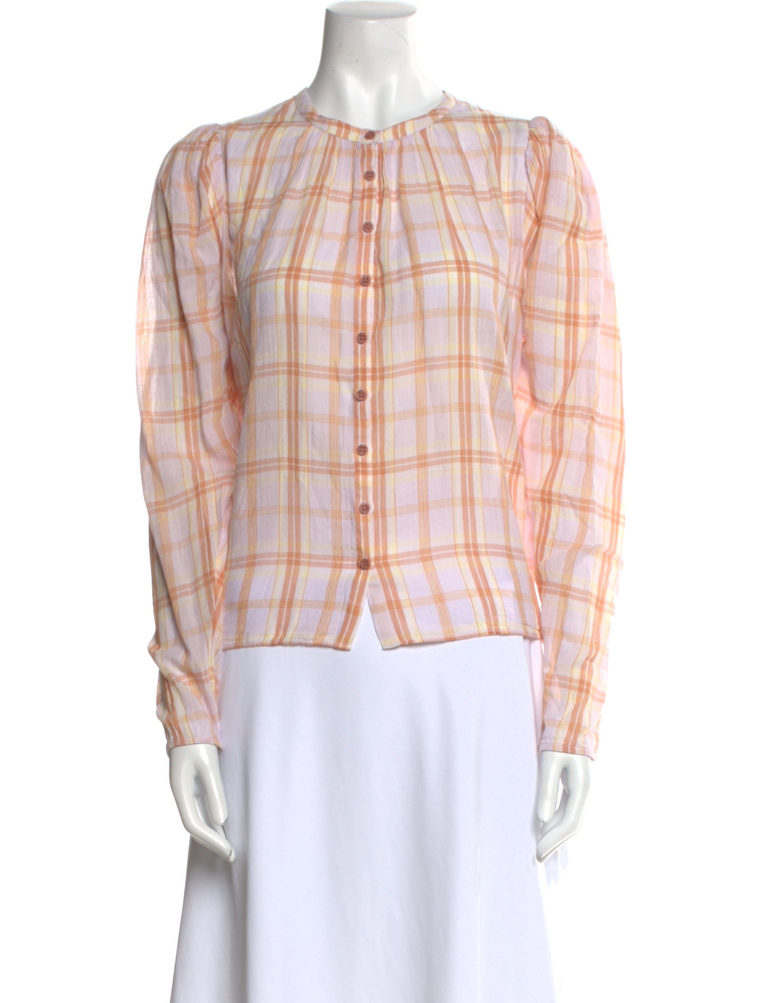 Ulla Johnson Plaid Print Crew Neck Button-Up Top