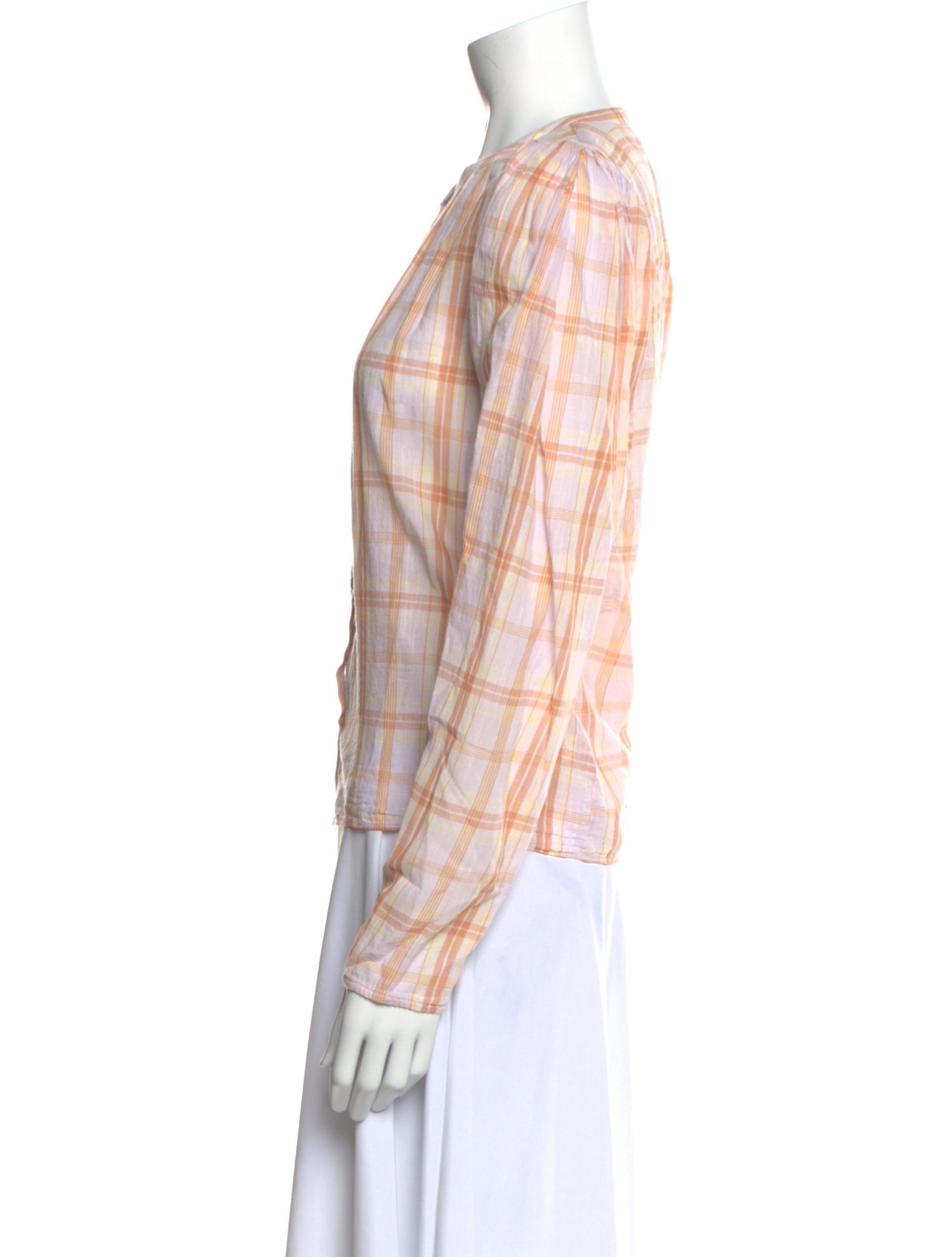 Ulla Johnson Plaid Print Crew Neck Button-Up Top