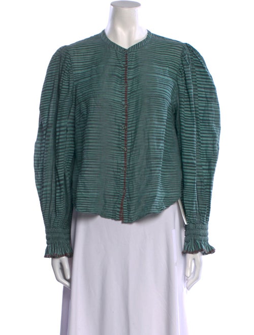 Ulla Johnson Striped Crew Neck Button-Up Top