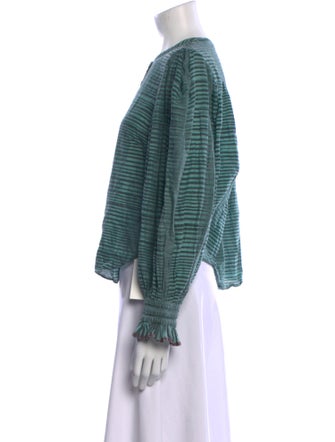 Ulla Johnson Striped Crew Neck Button-Up Top