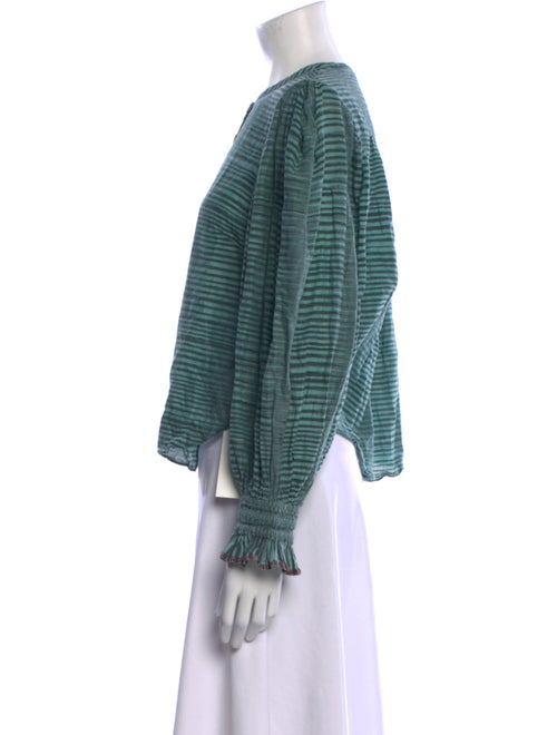 Ulla Johnson Striped Crew Neck Button-Up Top