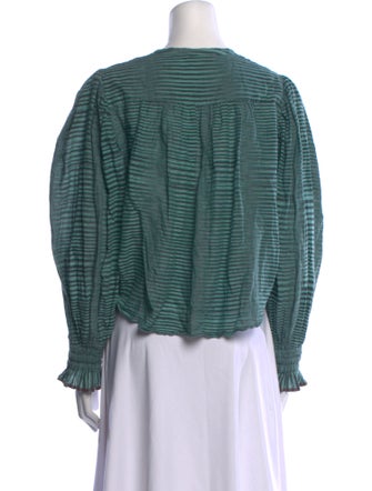 Ulla Johnson Striped Crew Neck Button-Up Top