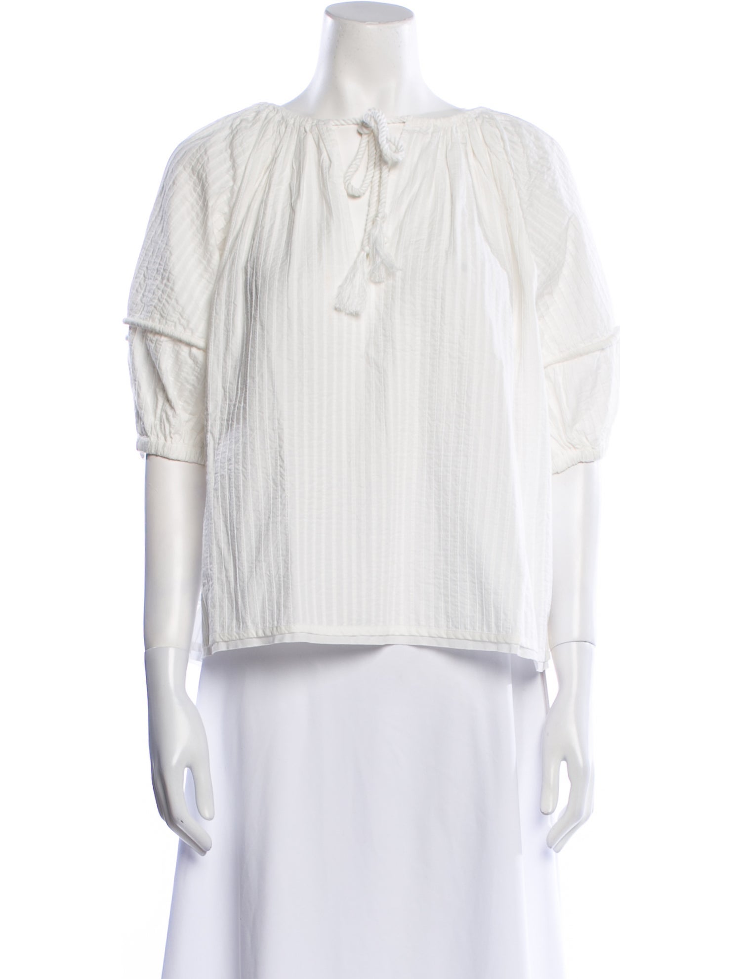 Ulla Johnson Tie Neck Three-Quarter Sleeve Crop Top