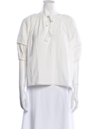 Ulla Johnson Tie Neck Three-Quarter Sleeve Crop Top