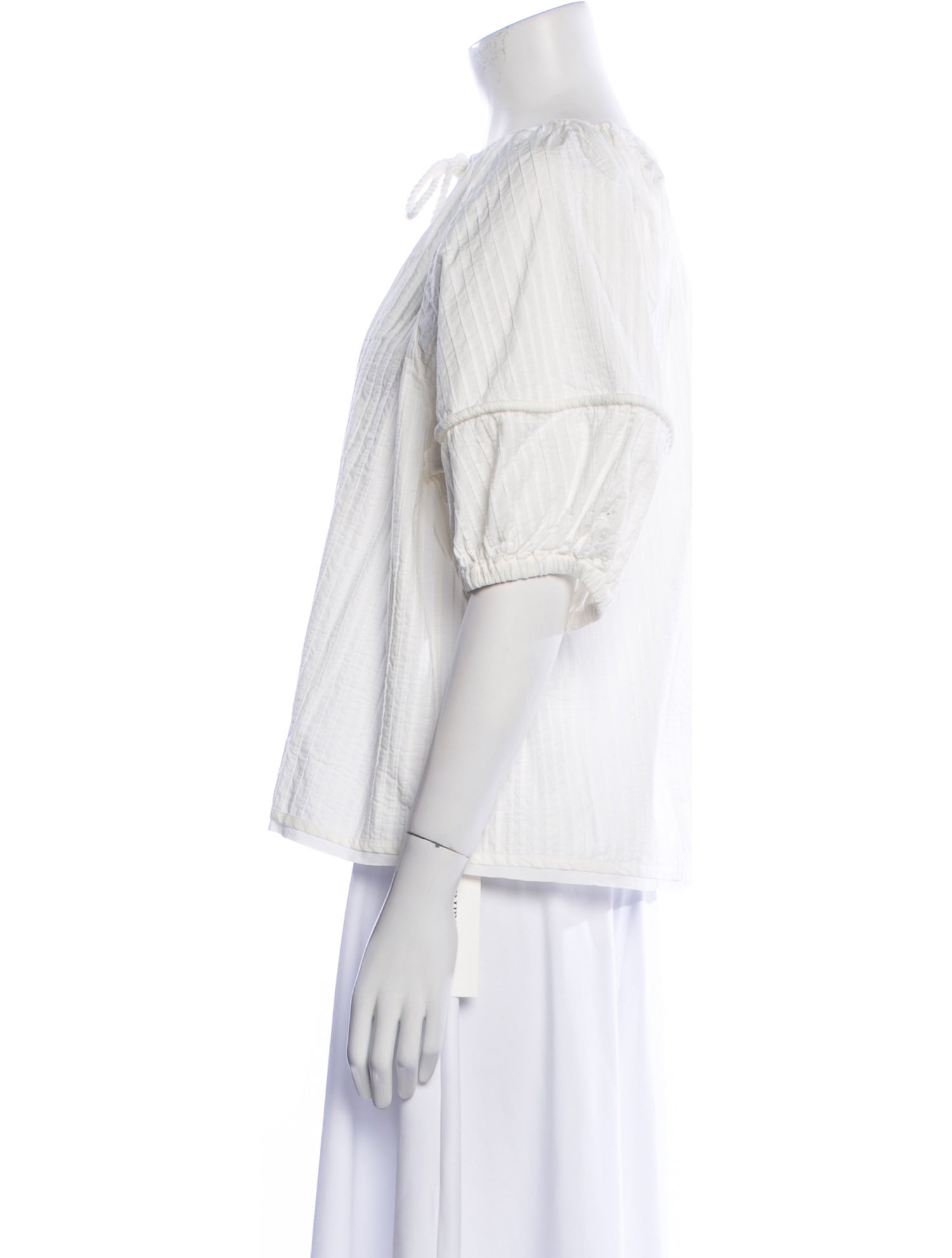 Ulla Johnson Tie Neck Three-Quarter Sleeve Crop Top