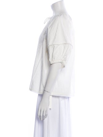 Ulla Johnson Tie Neck Three-Quarter Sleeve Crop Top