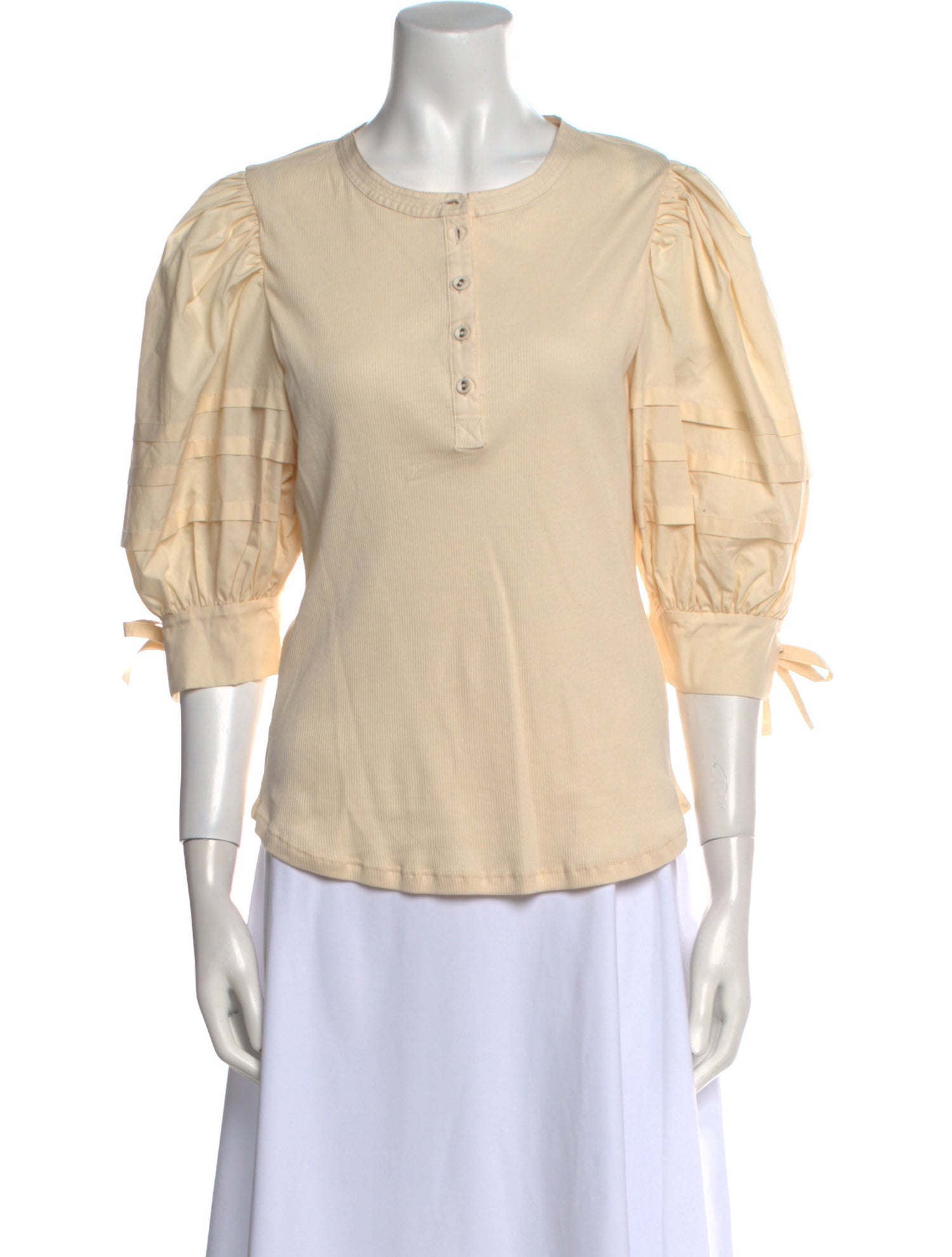 Ulla Johnson Crew Neck Three-Quarter Sleeve Button-Up Top w/ Tags