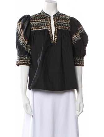 Ulla Johnson V-Neck Three-Quarter Sleeve Blouse