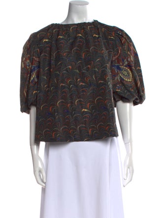 Ulla Johnson Printed Bateau Neckline Blouse