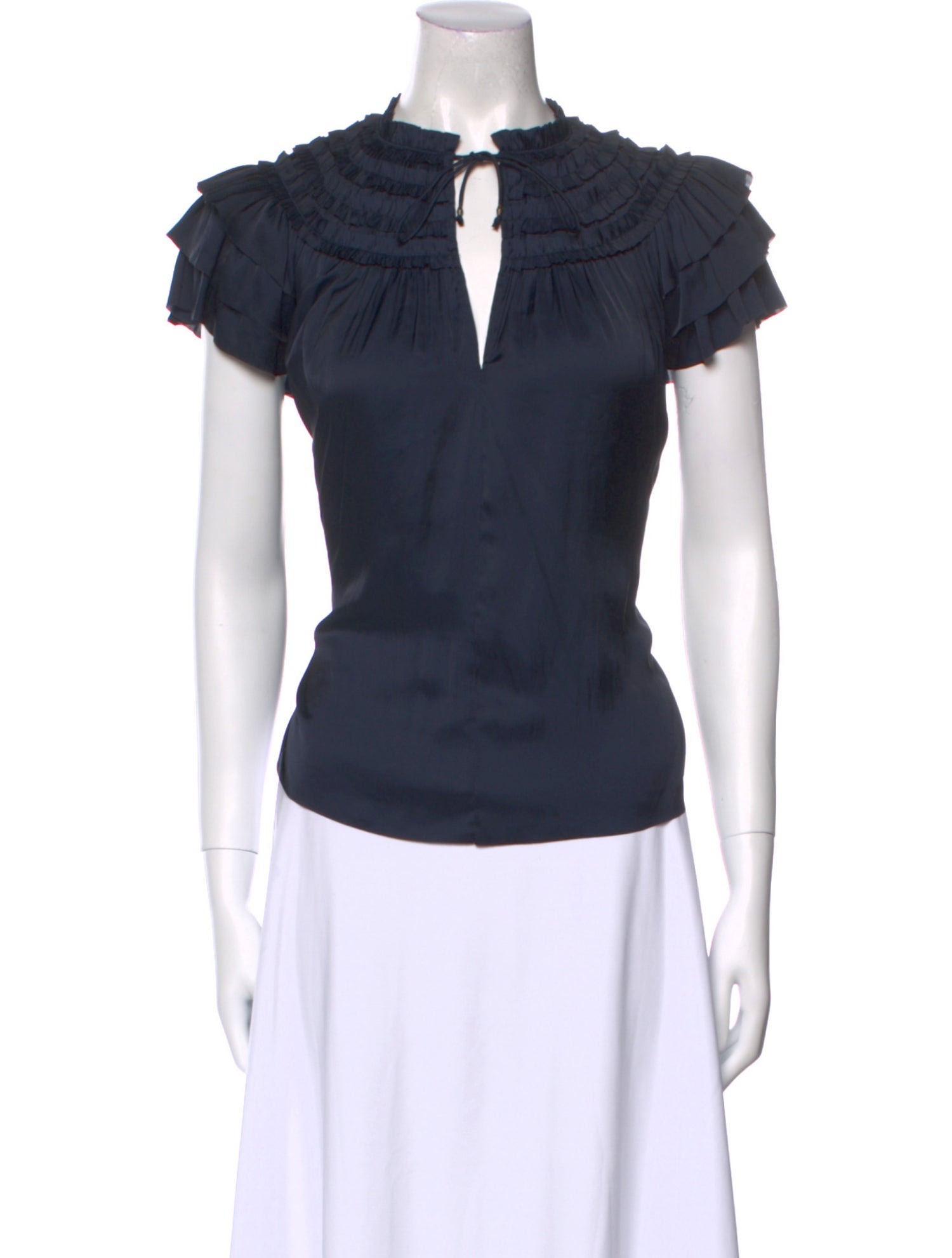 Ulla Johnson Tie Neck Short Sleeve Top