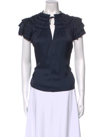 Ulla Johnson Tie Neck Short Sleeve Top