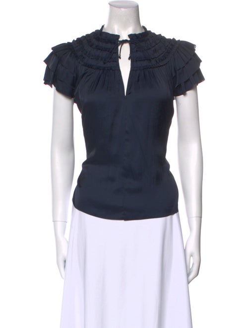 Ulla Johnson Tie Neck Short Sleeve Top