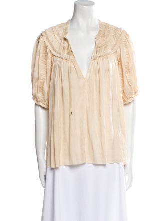 Ulla Johnson V-Neck Short Sleeve Blouse