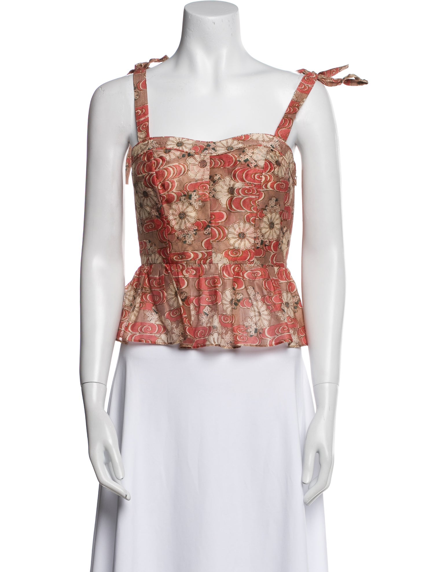 Ulla Johnson Floral Print Square Neckline Crop Top