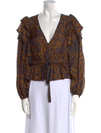 Ulla Johnson Floral Print V-Neck Blouse